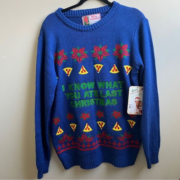 NWT Merry Christmas I Know What You Ate Last Christmas Ugly SWEATER Medium - Picture 1 of 4
